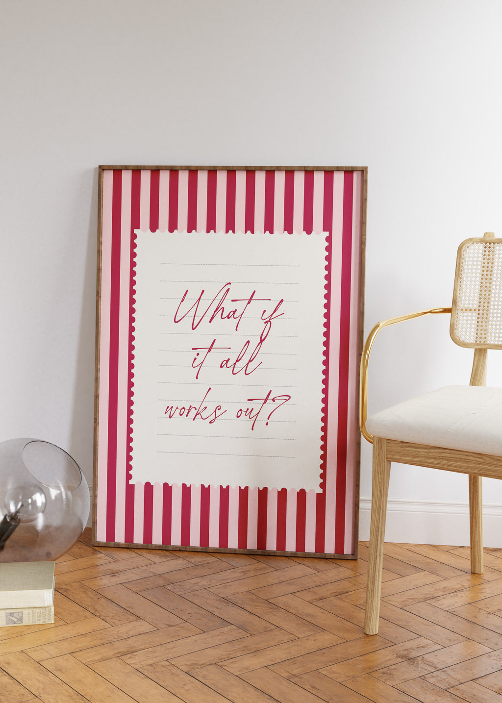 What ıf it all works out positive striped wall art Pink Vintage Art Print