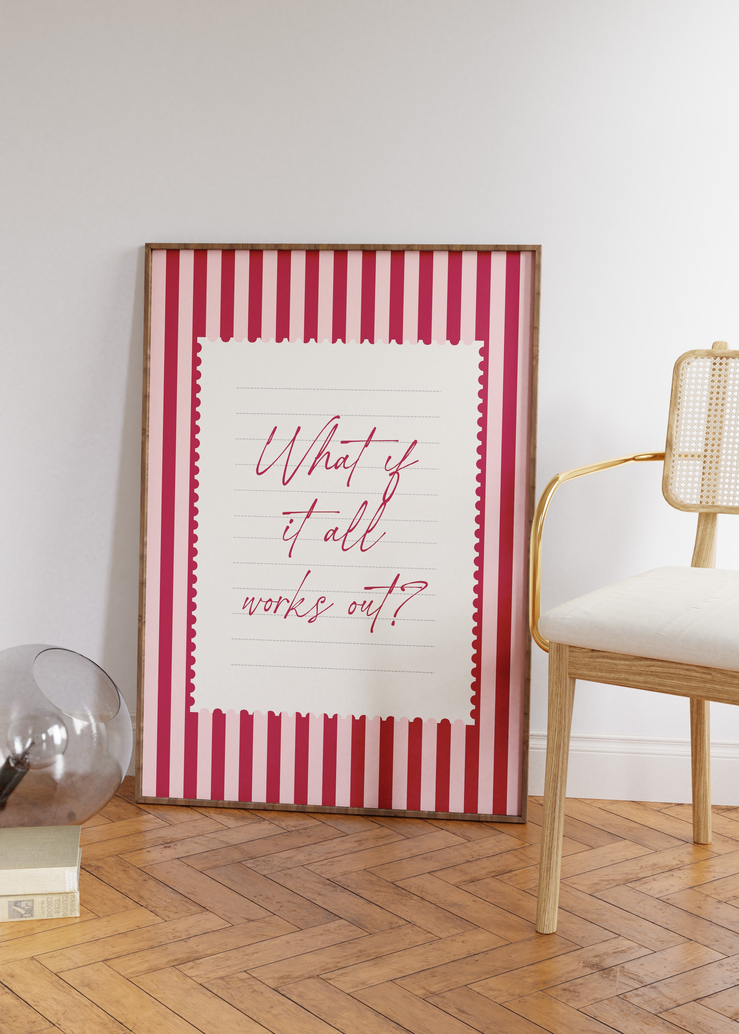 What ıf it all works out positive striped wall art Pink Vintage Art Print