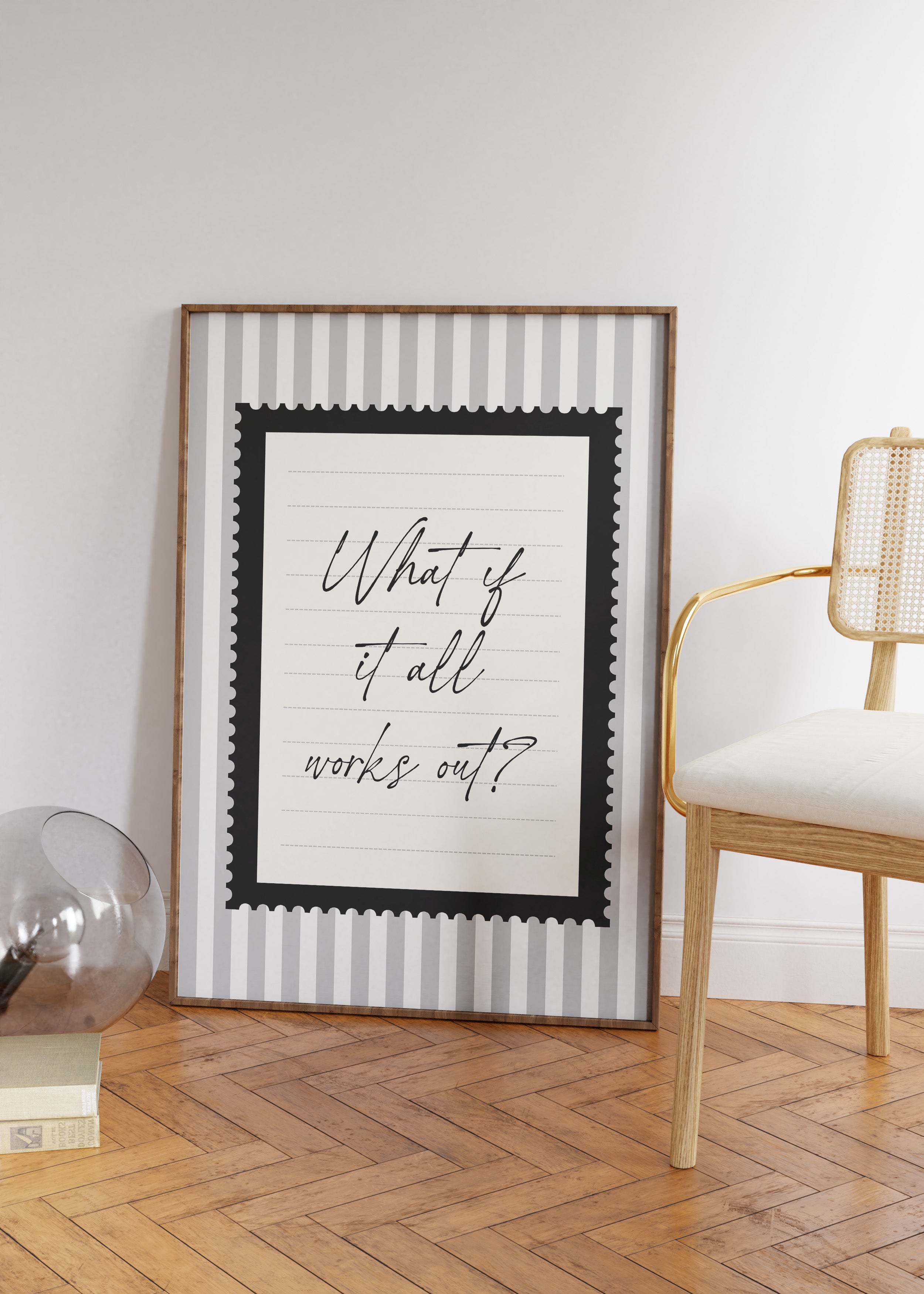 What ıf it all works out positive striped wall art Black and White Vintage Art Print