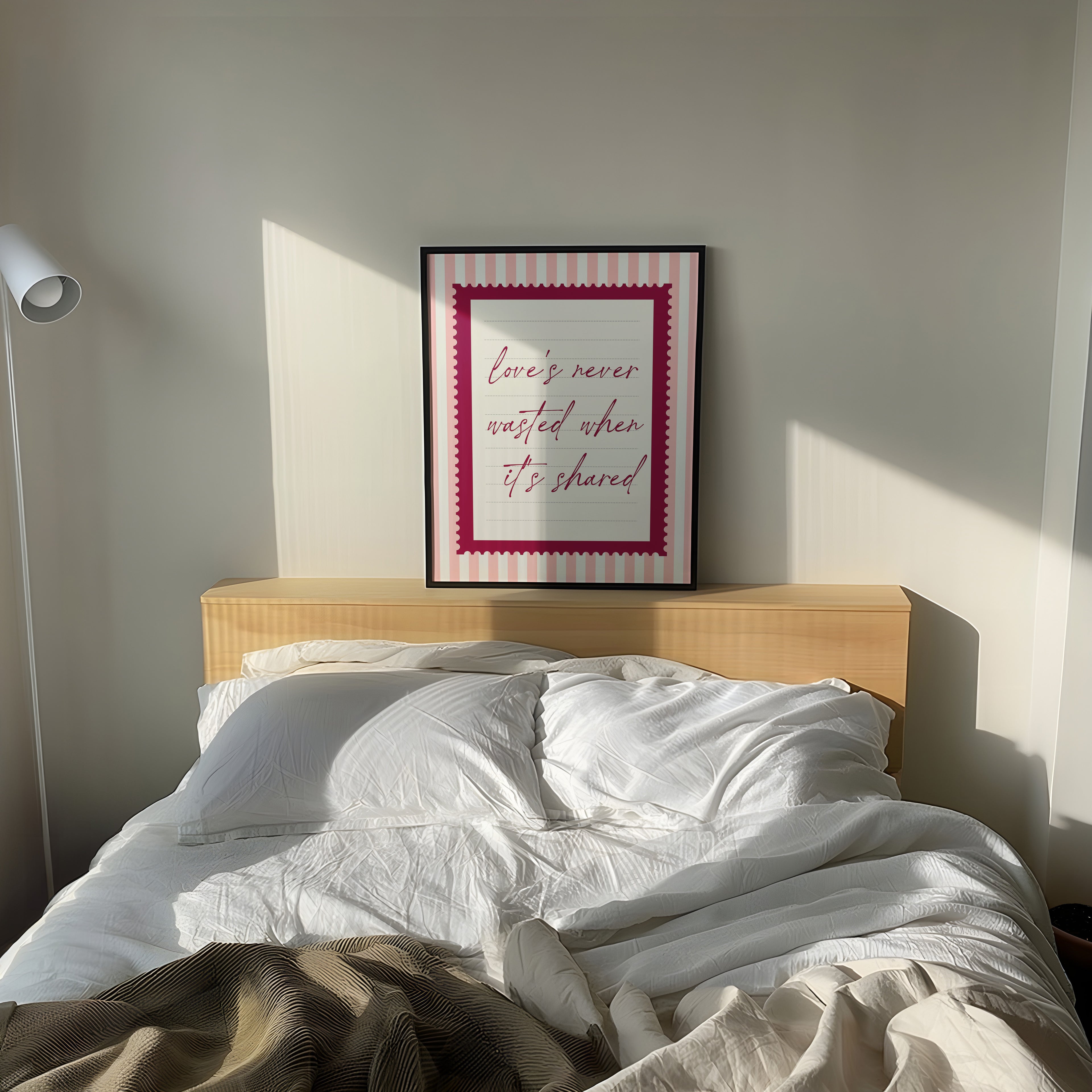 love's never wasted when its shared striped wall art Pink Vintage Art Print