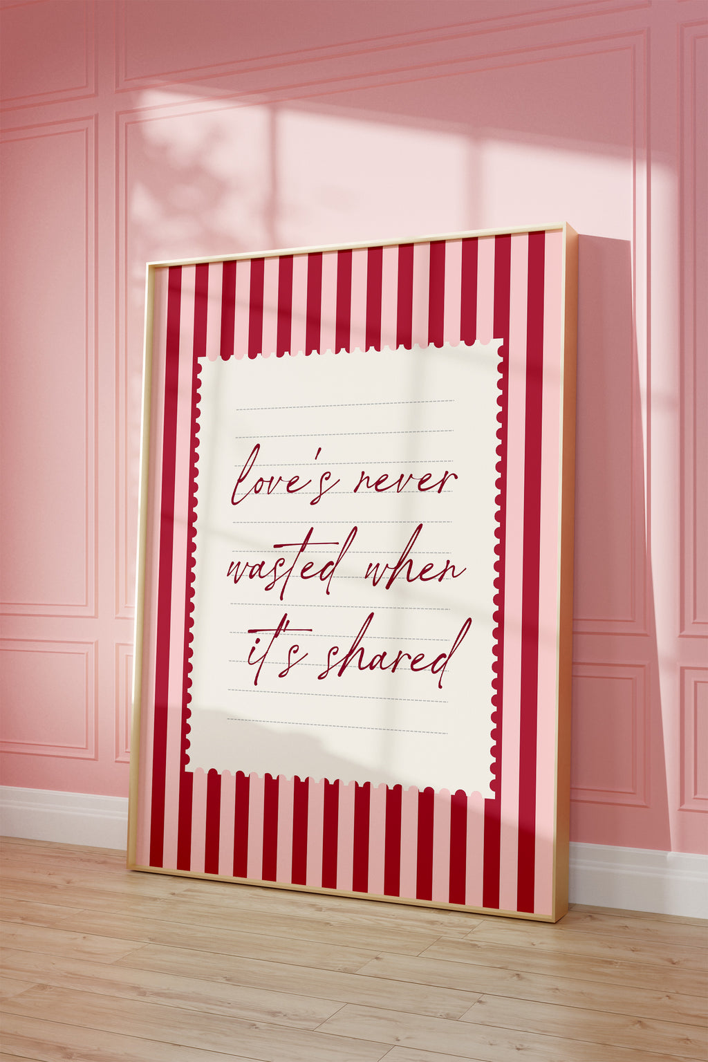 love's never wasted when its shared striped wall art Pink Vintage Art Print