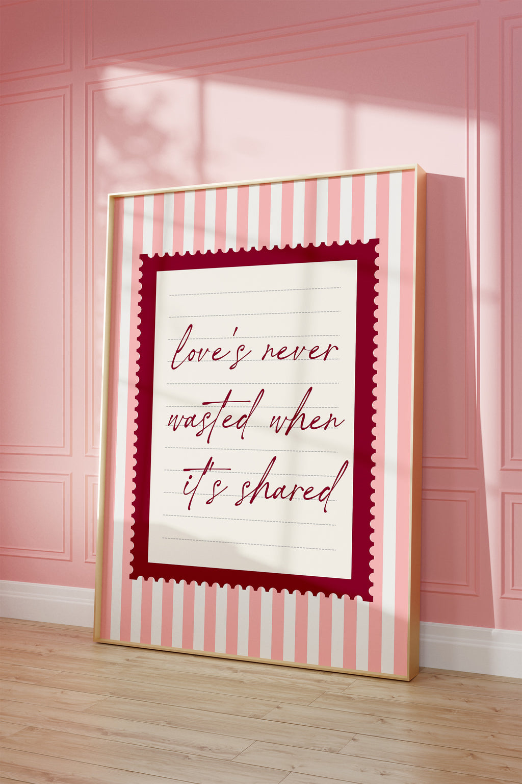 love's never wasted when its shared striped wall art Pink Vintage Art Print