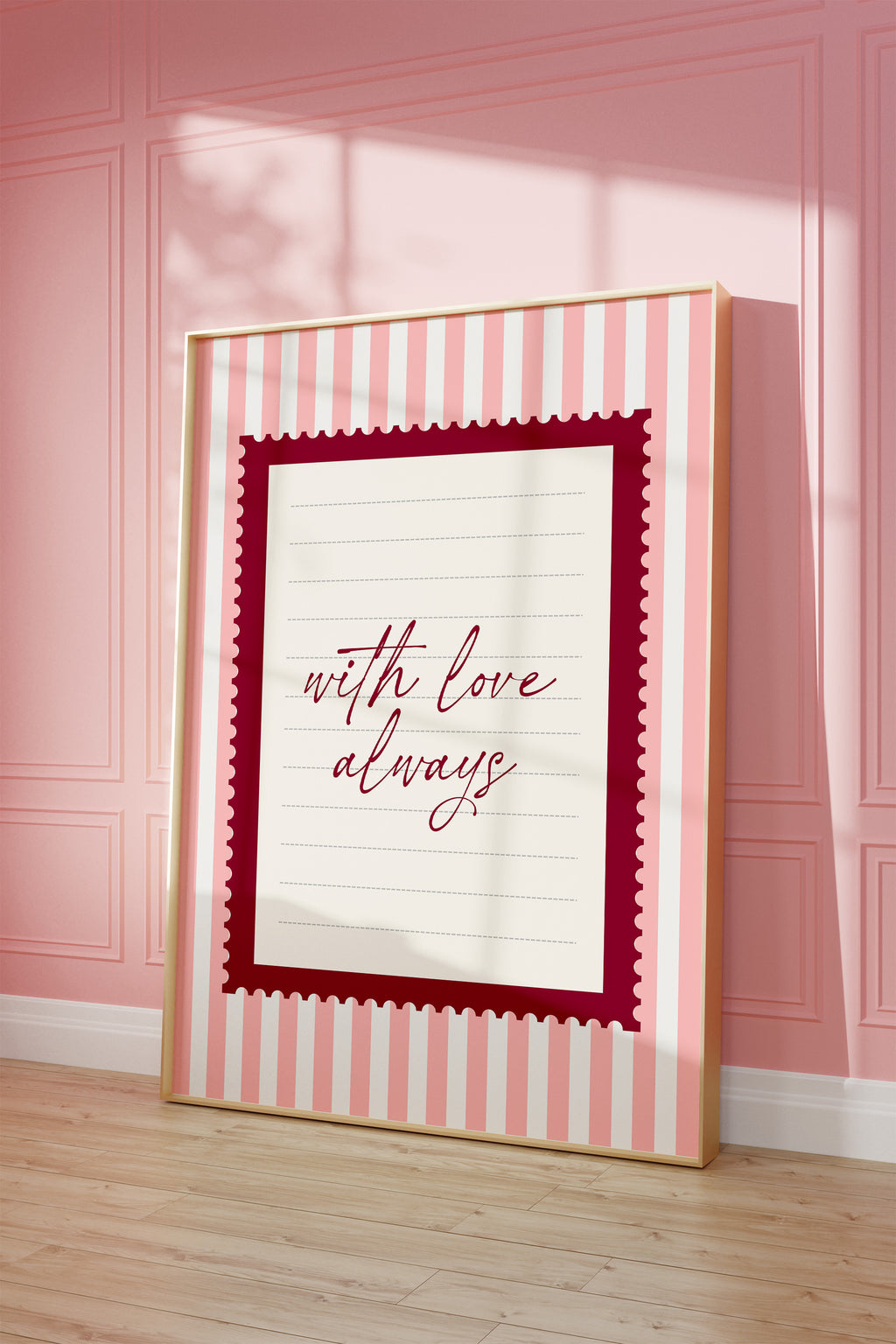 With love always pink striped wall art Pink Vintage Art Print
