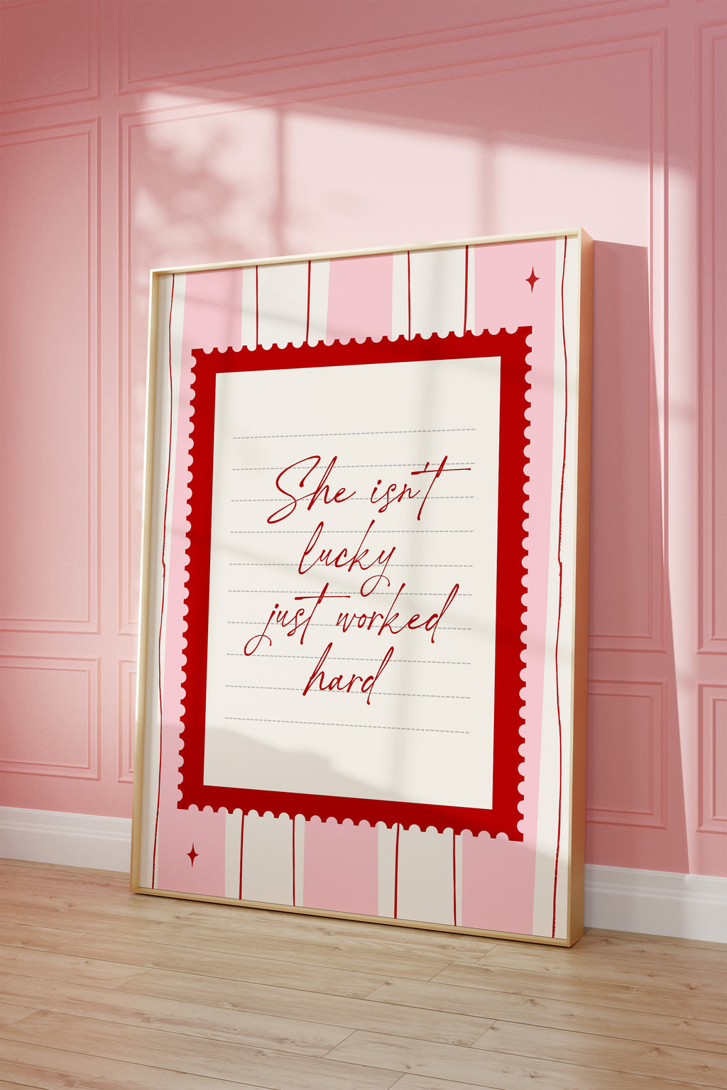 She isn't lucky just worked hard Pink Vintage Art Print