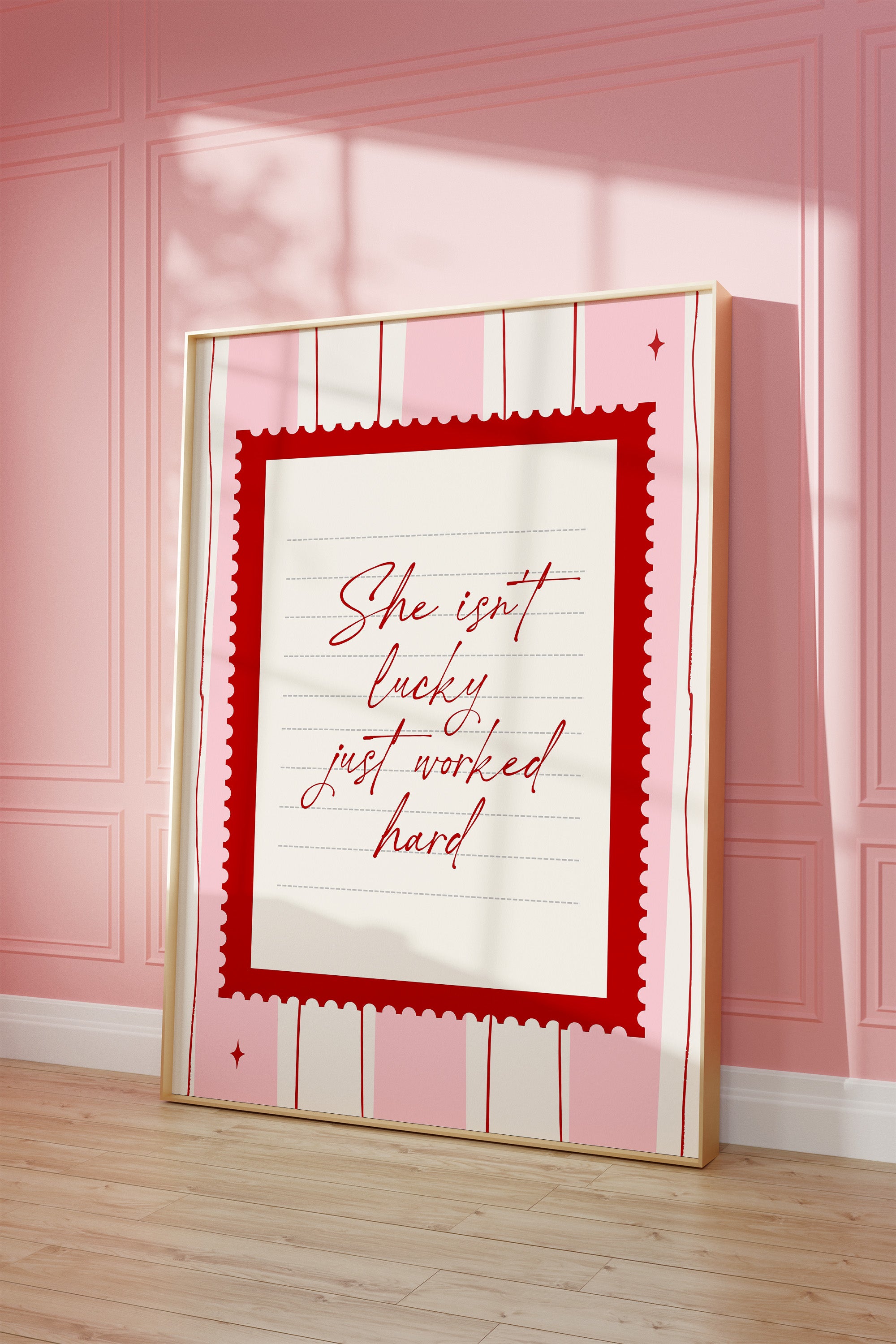 She isn't lucky just worked hard Pink Vintage Art Print