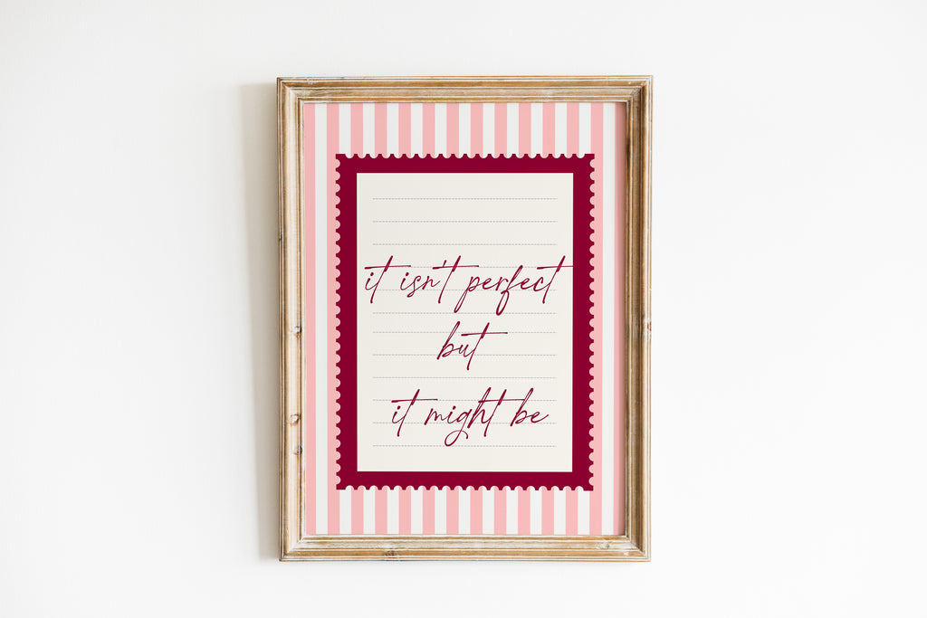 It's not perfect pink striped wall art Pink Vintage Art Print