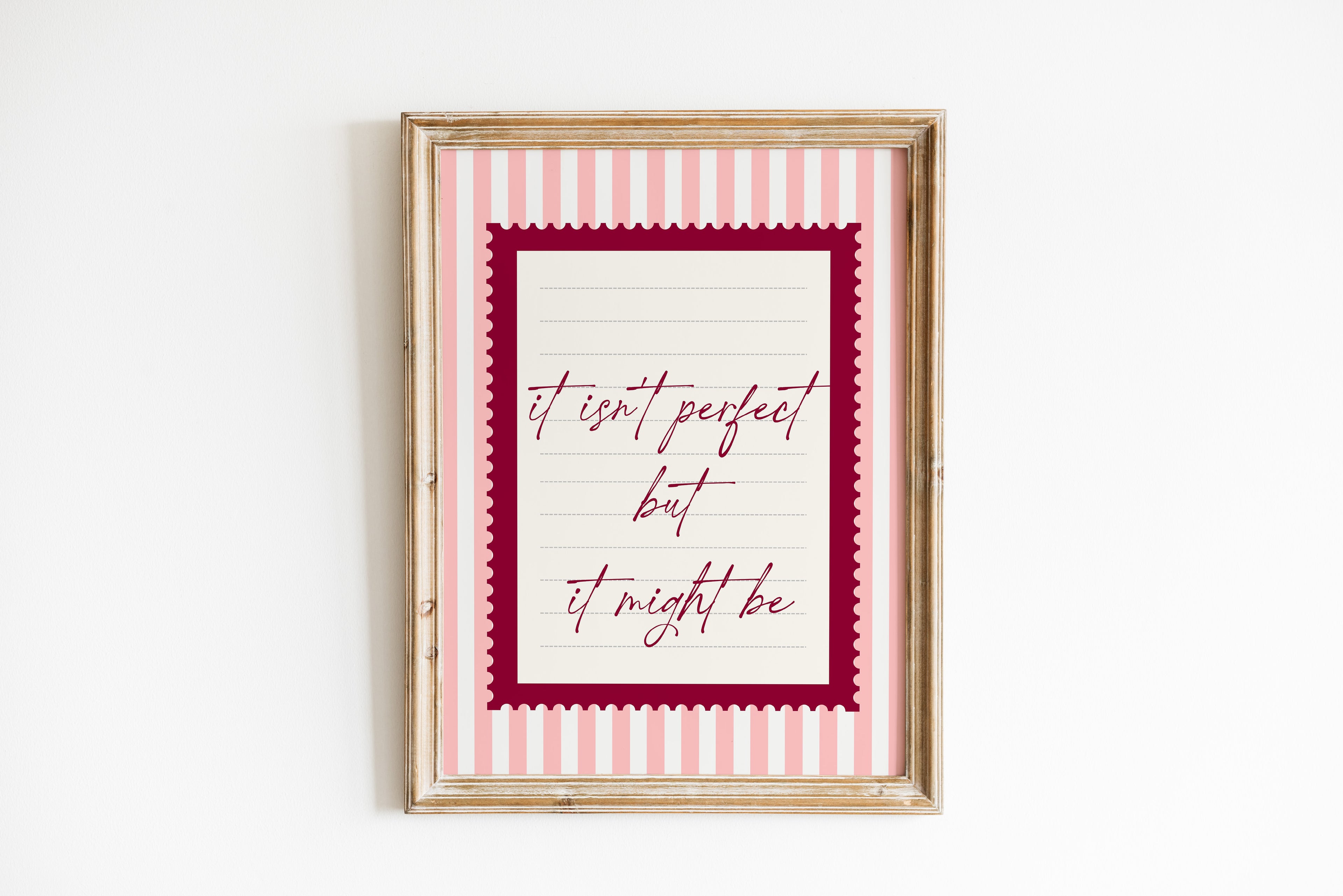 It's not perfect pink striped wall art Pink Vintage Art Print