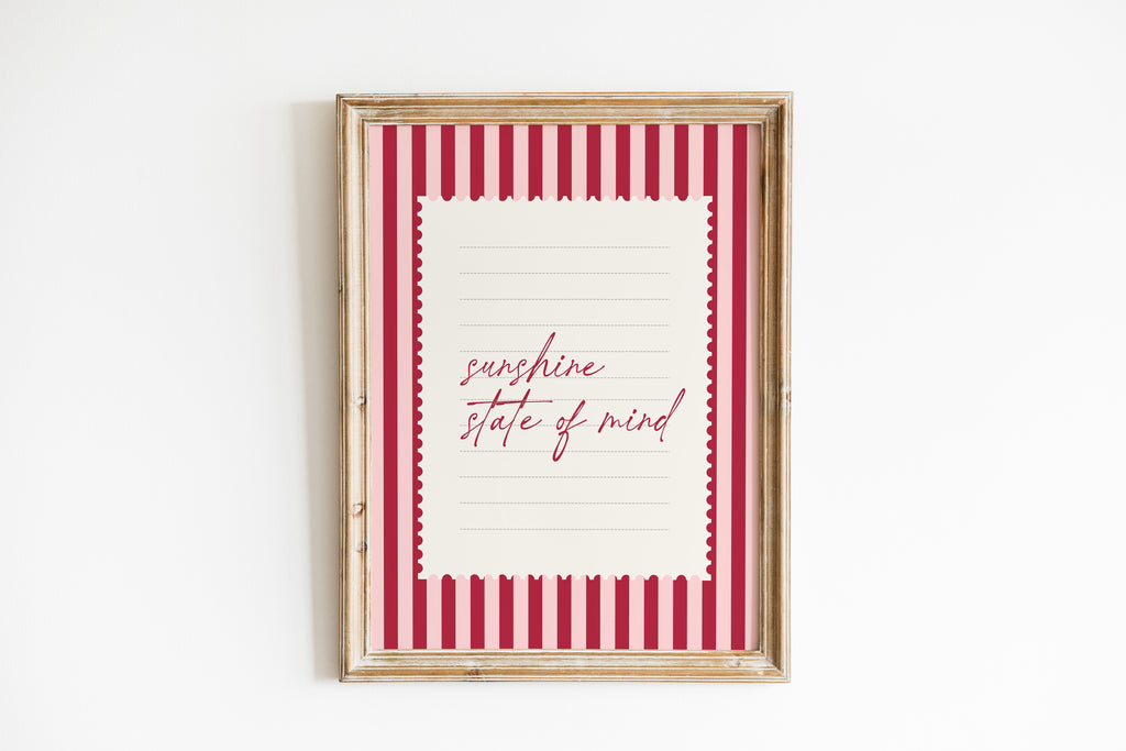 Sunshine state of mind striped wall art Pink Vintage Art Print