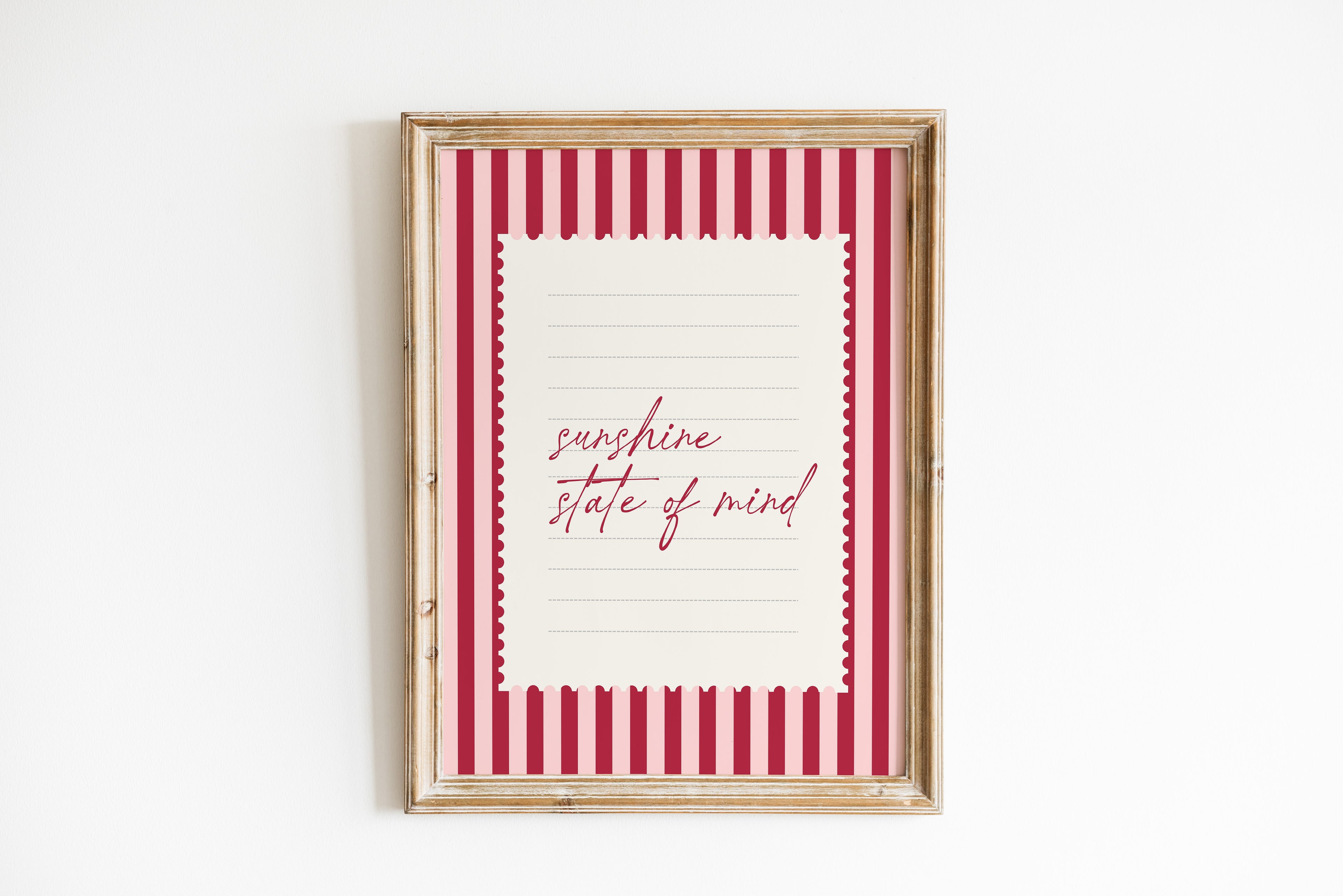 Sunshine state of mind striped wall art Pink Vintage Art Print