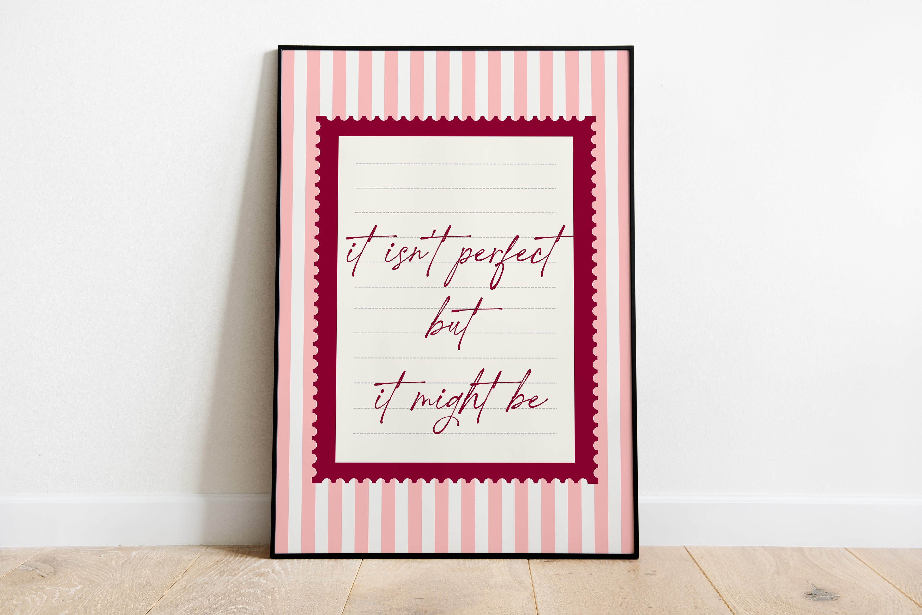 It's not perfect pink striped wall art Pink Vintage Art Print
