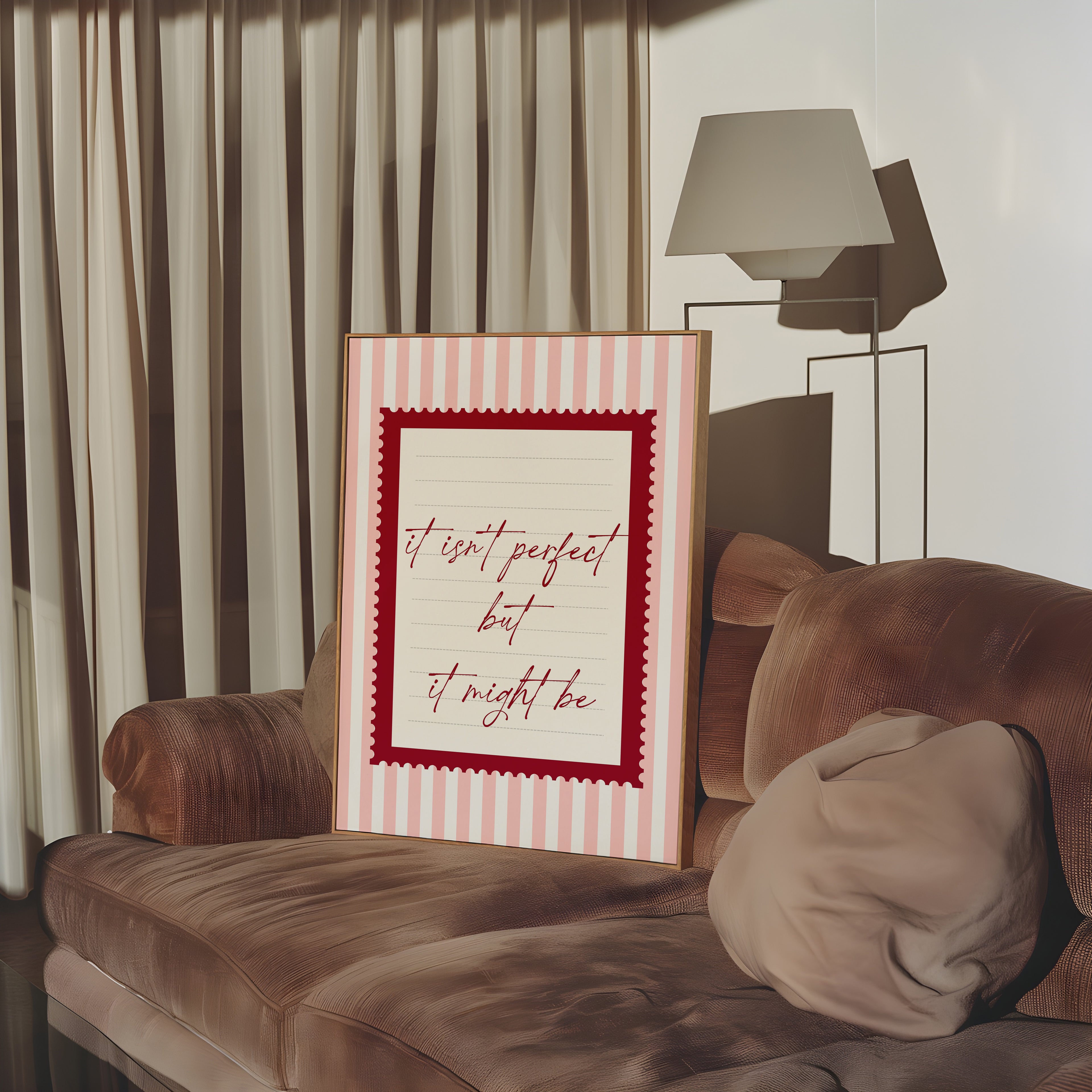 It's not perfect pink striped wall art Pink Vintage Art Print