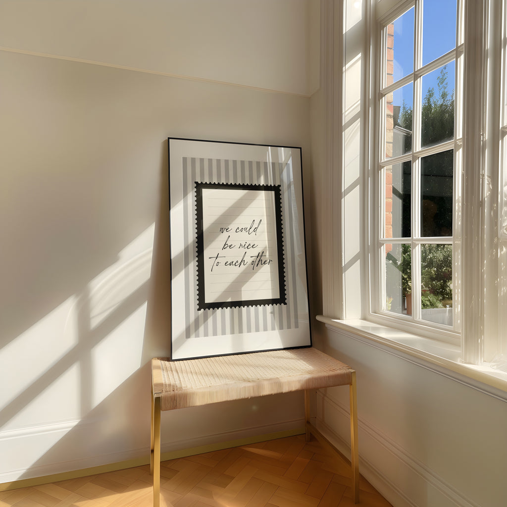 We could be nice to each other striped Black and White Vintage Art Print