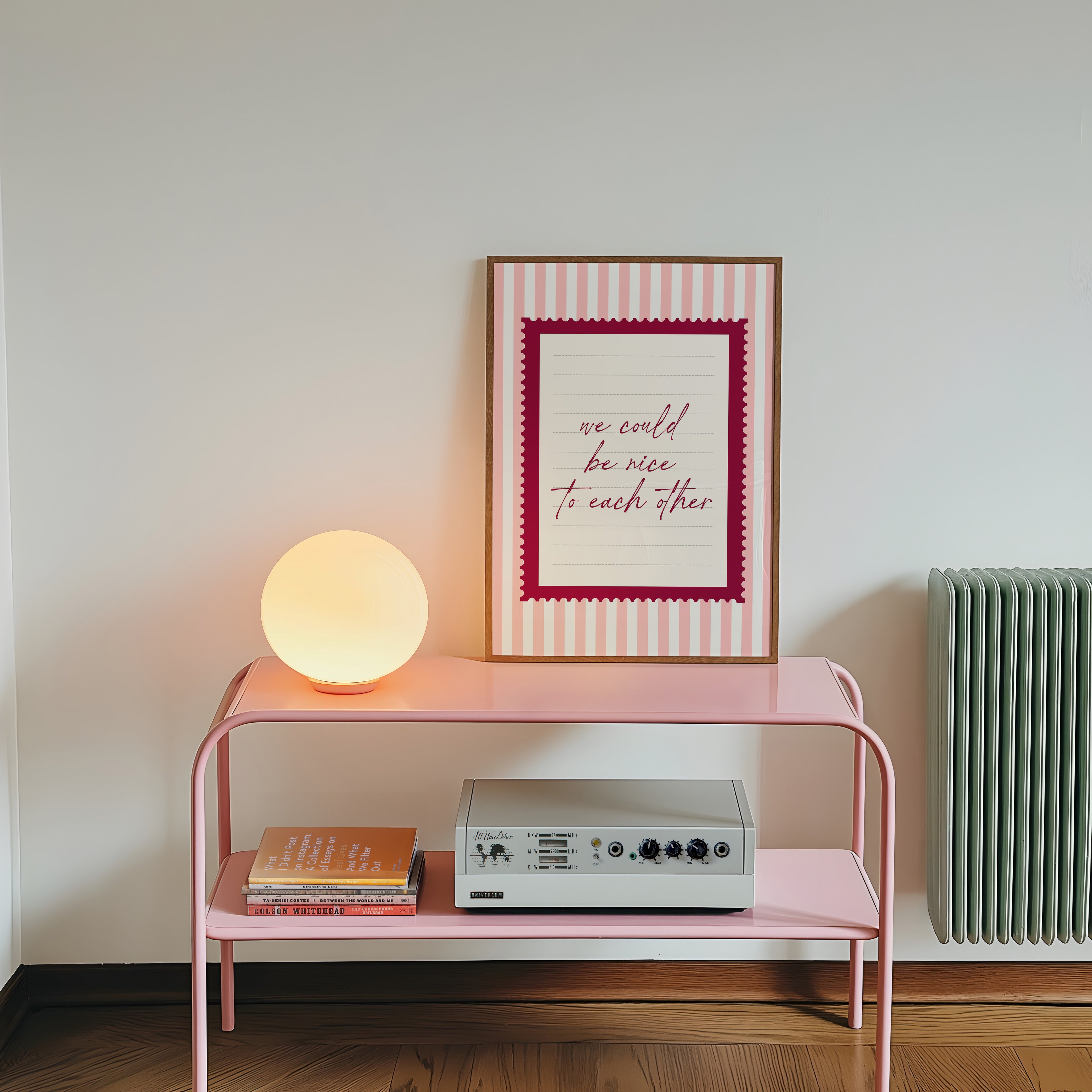 We could be nice to each other striped wall art Pink Vintage Art Print