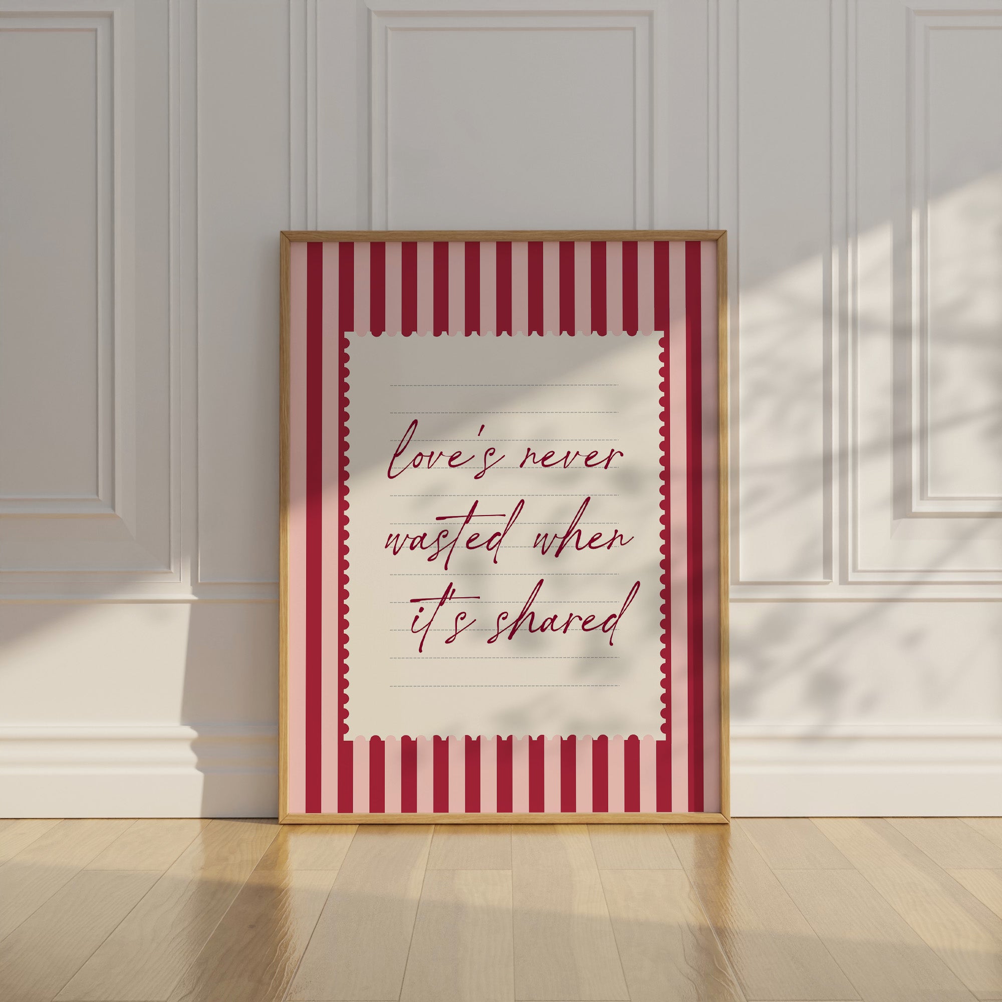 love's never wasted when its shared striped wall art Pink Vintage Art Print