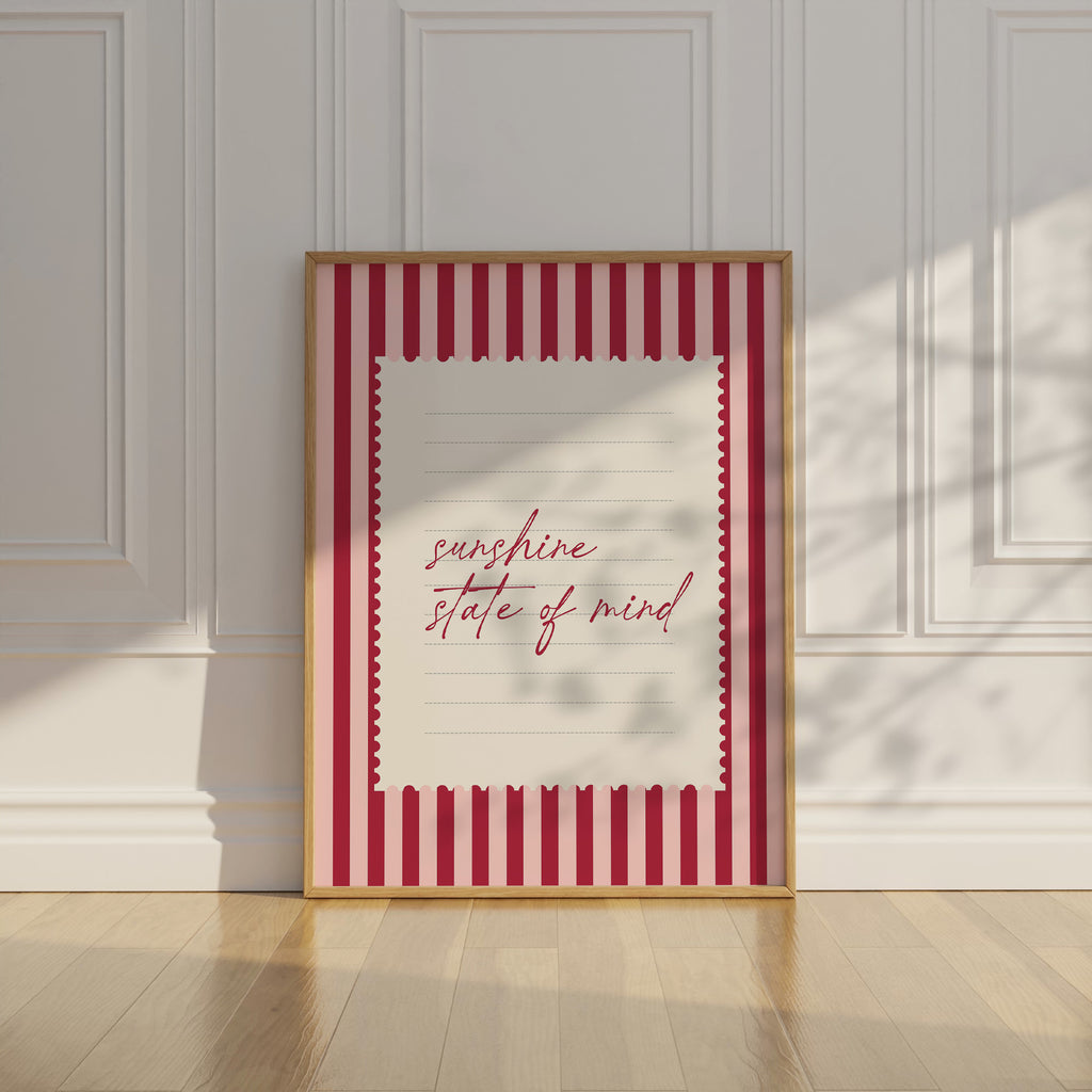 Sunshine state of mind striped wall art Pink Vintage Art Print