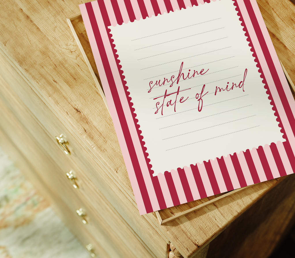 Sunshine state of mind striped wall art Pink Vintage Art Print