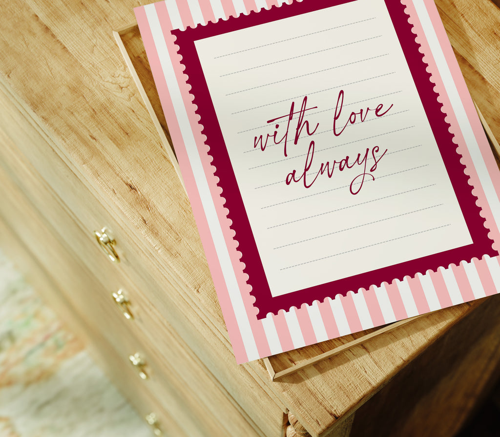 With love always pink striped wall art Pink Vintage Art Print