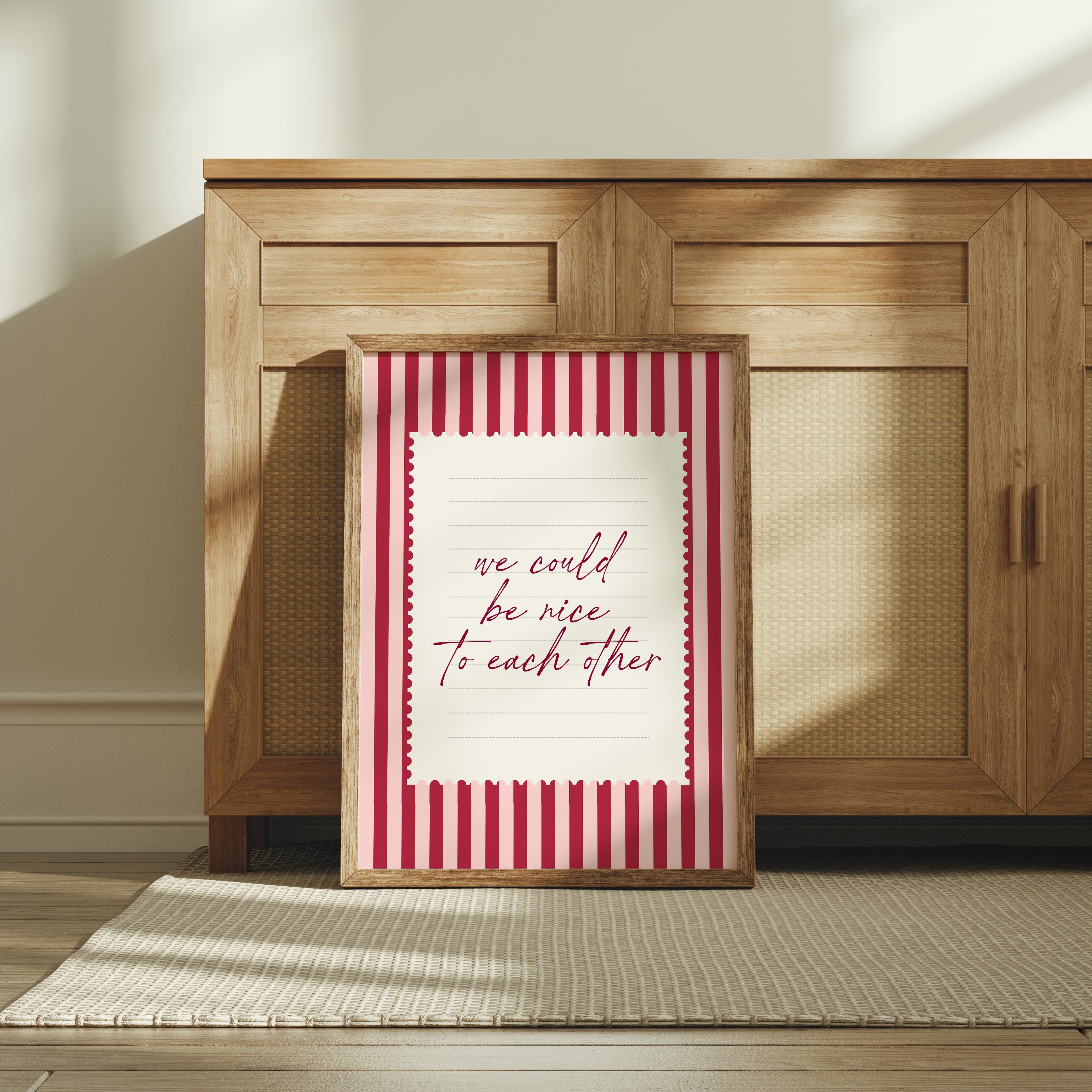 We could be nice to each other striped wall art Pink Vintage Art Print