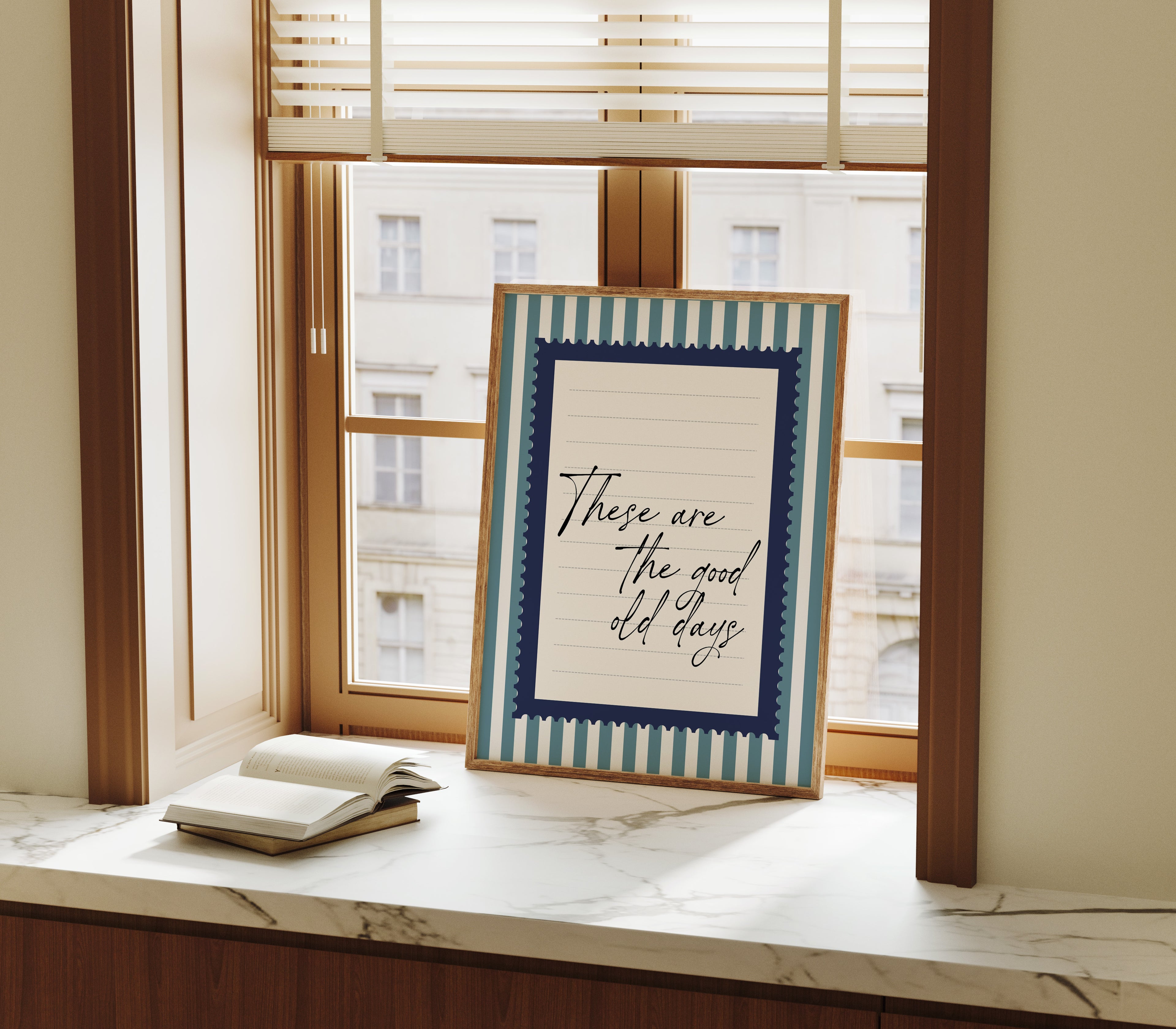 These are the good old days wall art Blue Vintage Art Print