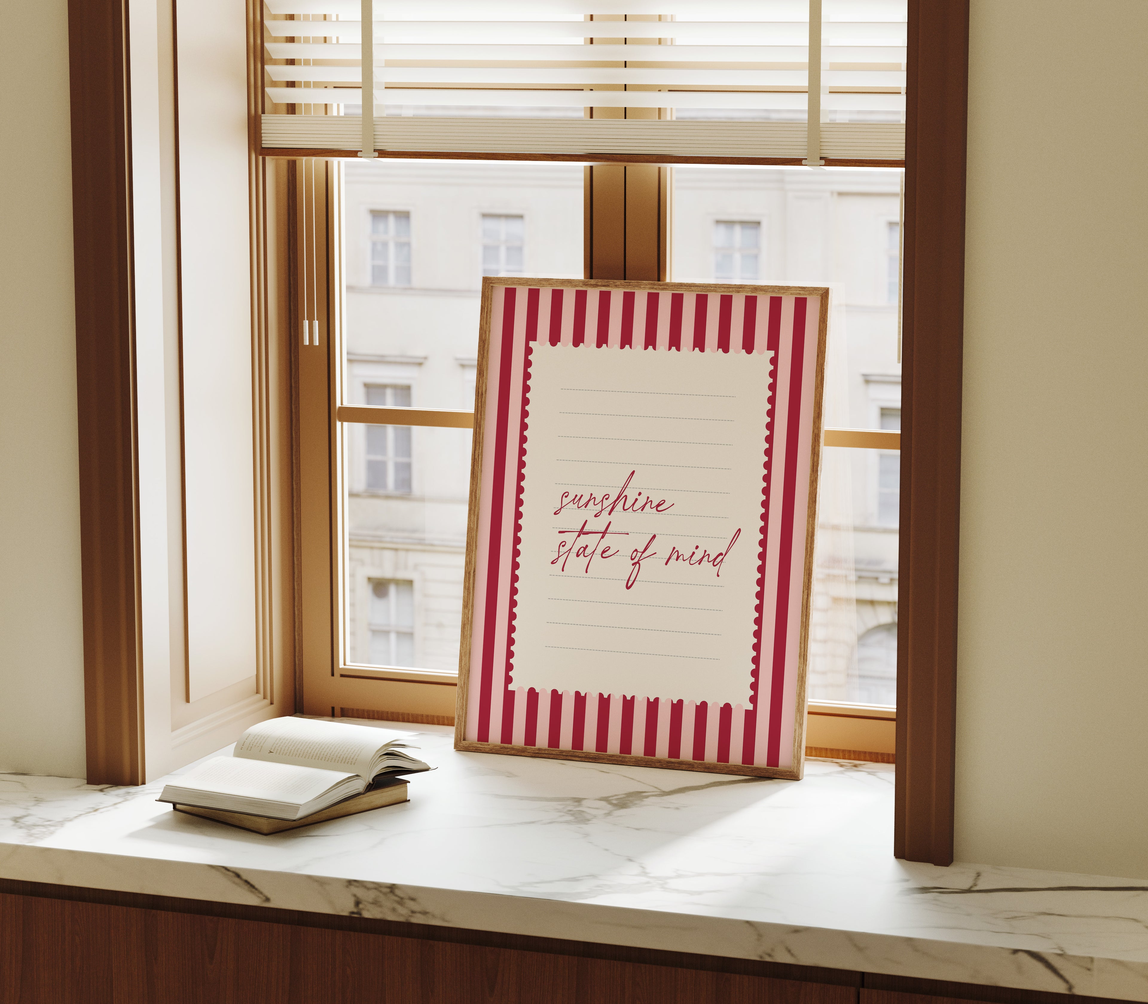 Sunshine state of mind striped wall art Pink Vintage Art Print