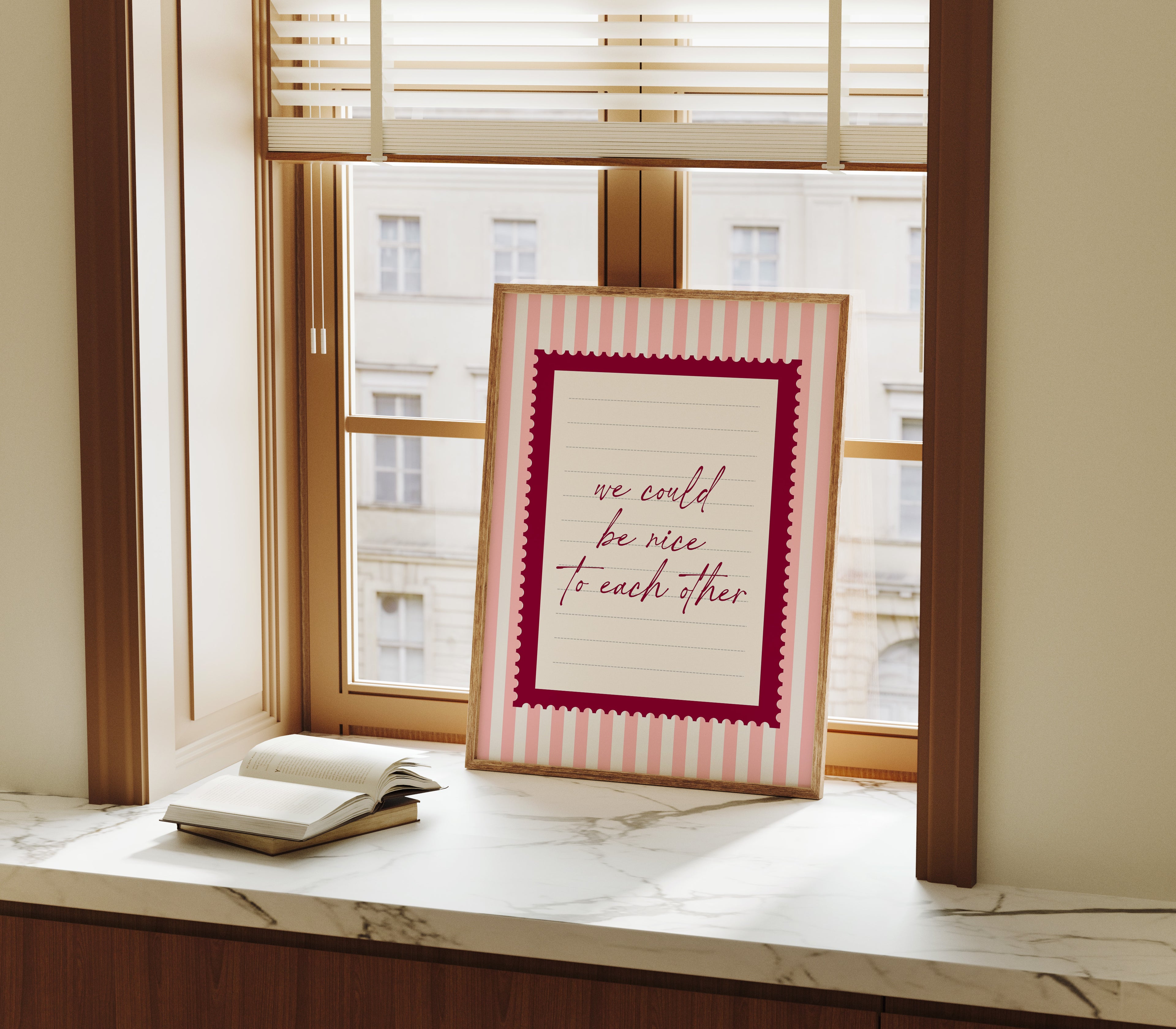 We could be nice to each other striped wall art Pink Vintage Art Print