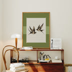 Swallow Birds Green Vintage Art Print