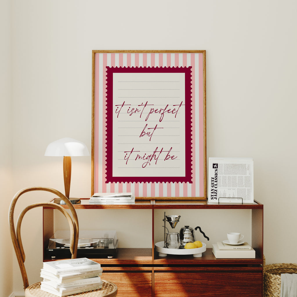 It's not perfect pink striped wall art Pink Vintage Art Print