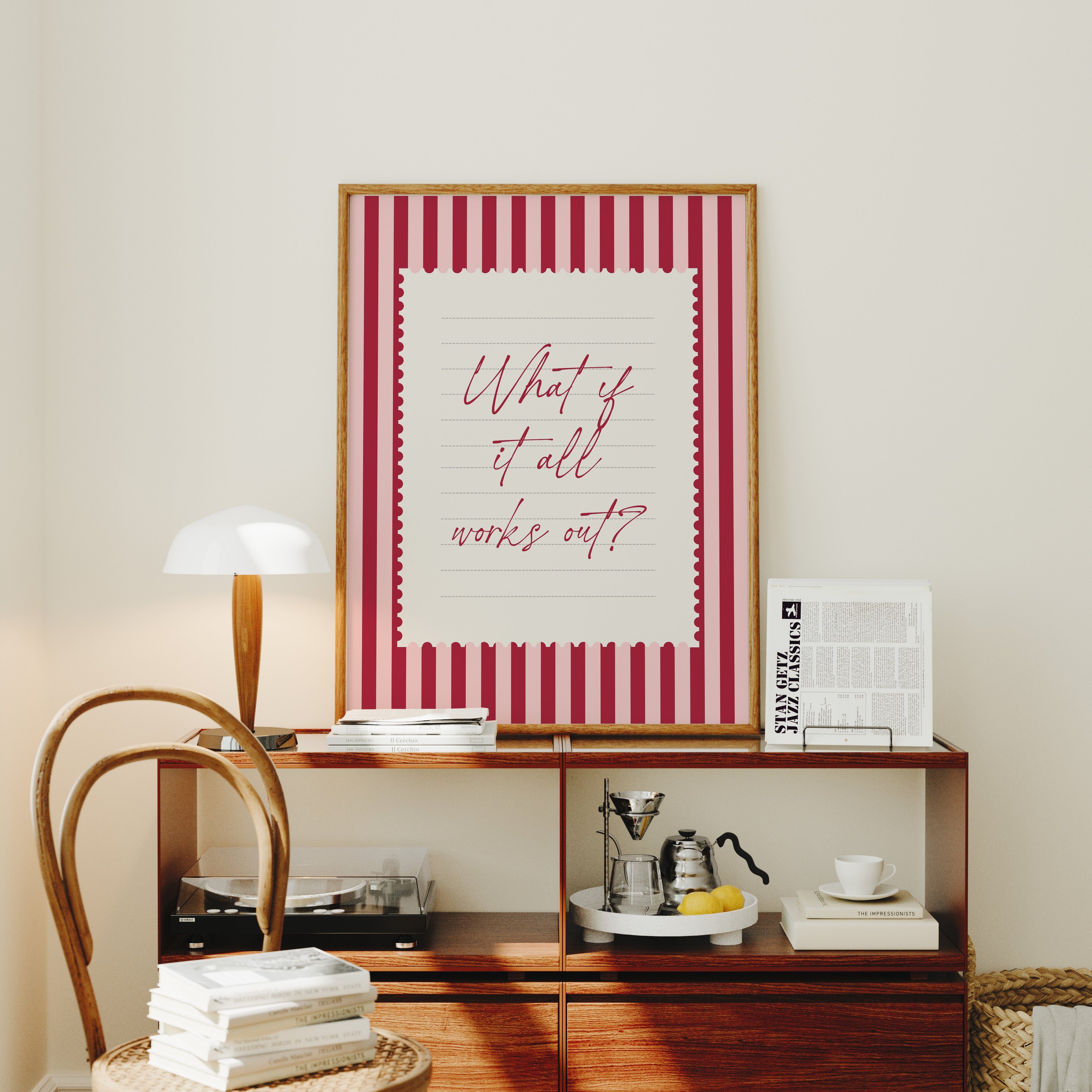 What ıf it all works out positive striped wall art Pink Vintage Art Print