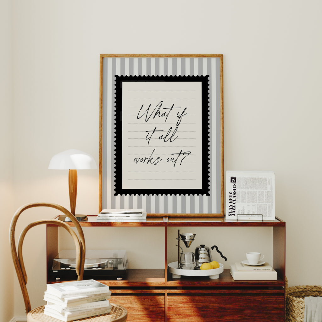 What ıf it all works out positive striped wall art Black and White Vintage Art Print