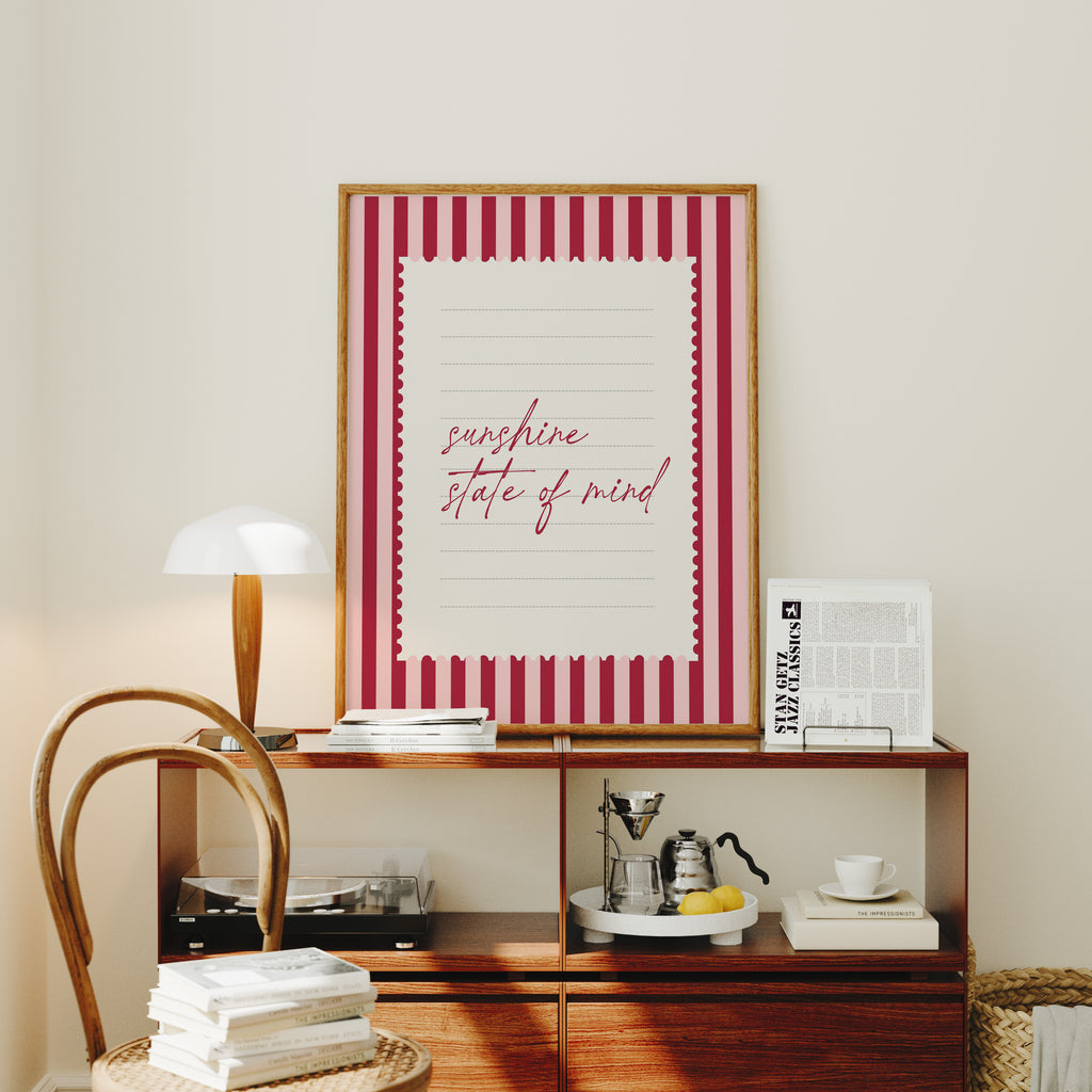 Sunshine state of mind striped wall art Pink Vintage Art Print